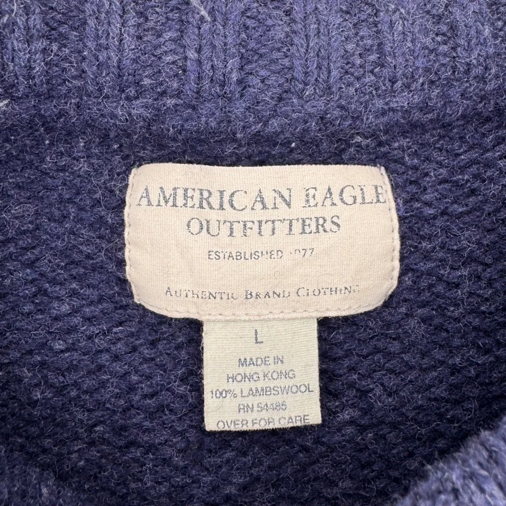 American Eagle‎ Sweater Mens Large Blue Striped 100% Lambswool Crewneck Vintage